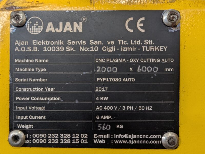Wycinarka plazmowo/gazowa CNC AYAN PYP17030 Auto 260A 6000x2000