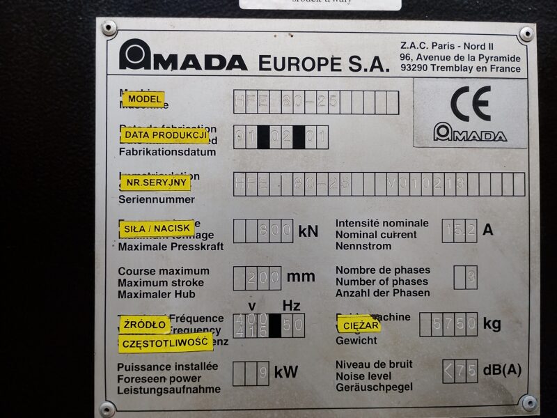 HYDRAULICZNA PRASA KRAWĘDZIOWA AMADA TYP. HFE 80-25_7G