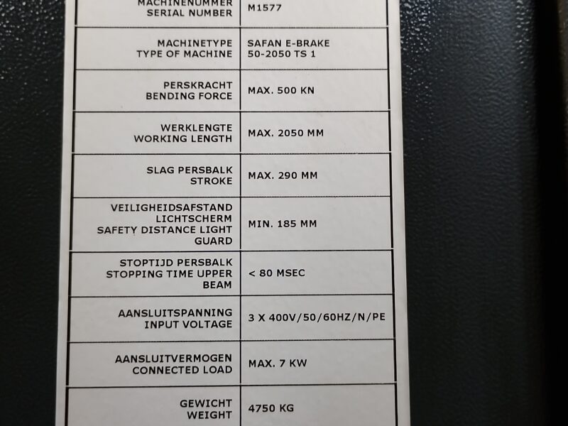 PRASA KRAWĘDZIOWA SAFAN TYP E-BRAKE 50-2050 TS1