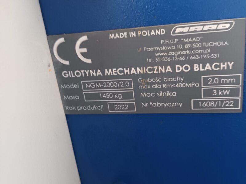 Gilotyna mechaniczna do blachy ‘’MAAD’’
