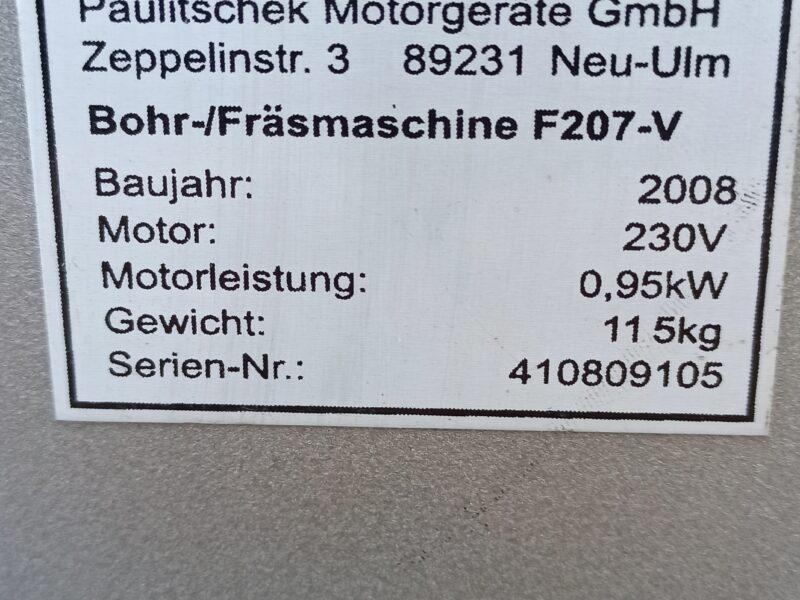 Wiertarko-Frezarka Stołowa Paulimot F207-V – 0.95 kW, 115 kg