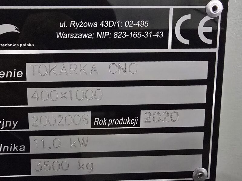 TOKARKA CNC 400X1000